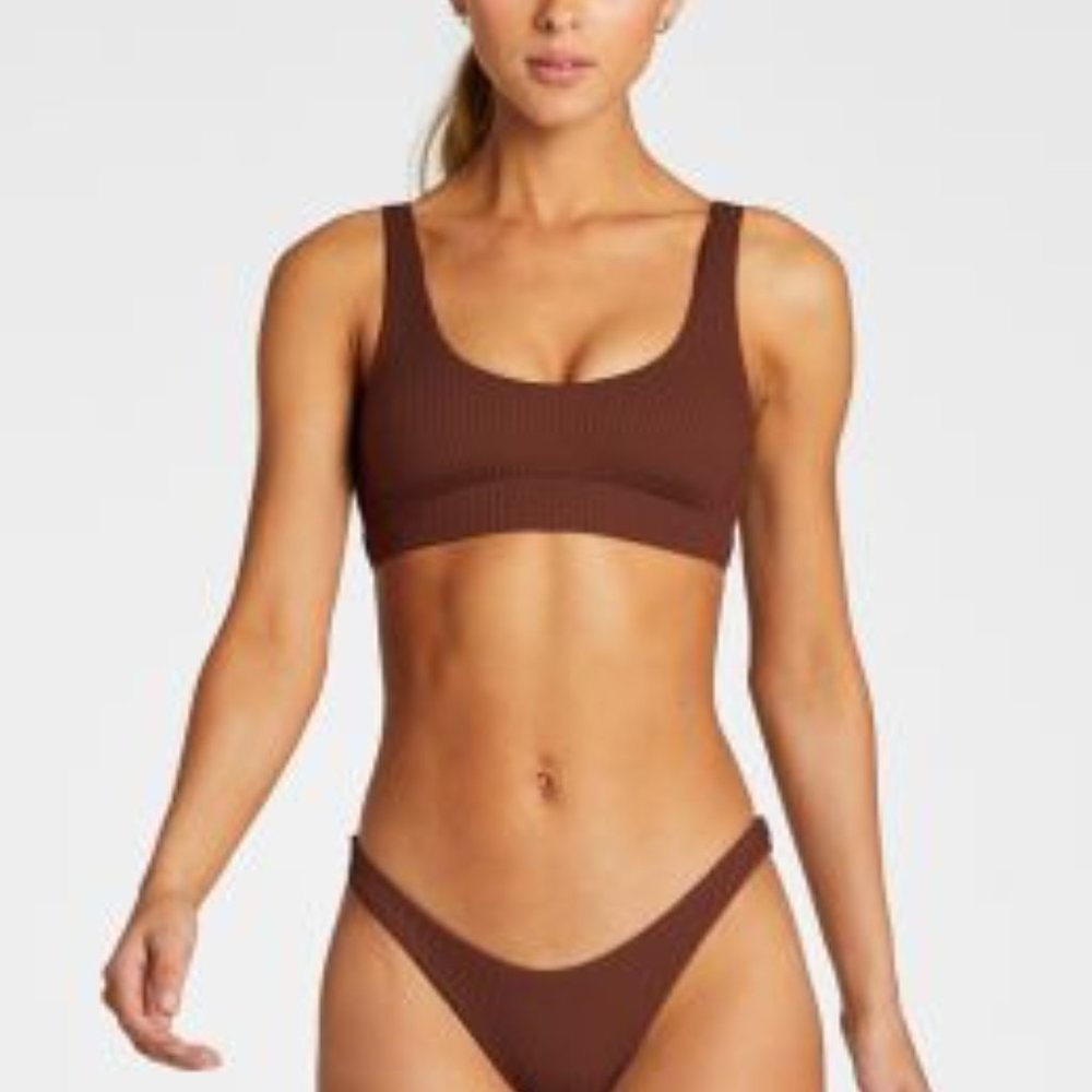 Vitamin A sienna ribbed Top XS, California high leg bottom S - NWT